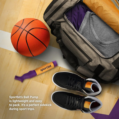 SPORTBIT Ballpumpe für Sportbälle - Basketballpumpe, Volleyballpumpe, Fußballpumpe - Handpumpe für alle Sportbälle - Push & Pull Aufblassystem - Inklusive 5 Nadeln