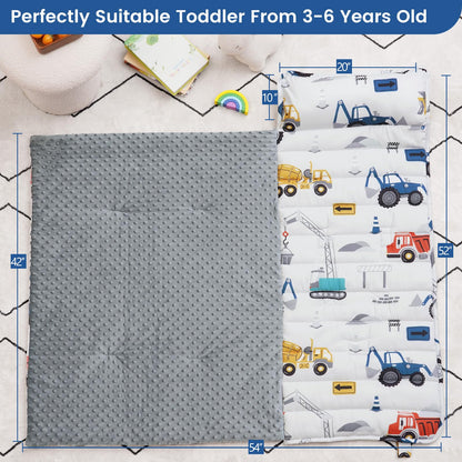 PHF Toddler Nap Mat with Removable Pillow and Minky Blanket, Rollup Design Kids Sleeping Mat, Slumber Bags for Boys, 55"x23" Toddler Sleeping Bag for Daycare Preschool Travel Camping, Space