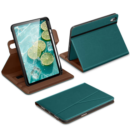 DTTO for iPad A16 Case, iPad 11th / 10th Generation Case (2025/2022), 360 Degree Rotating Premium Leather Folio Stand Cover with Pencil Holder, Brown