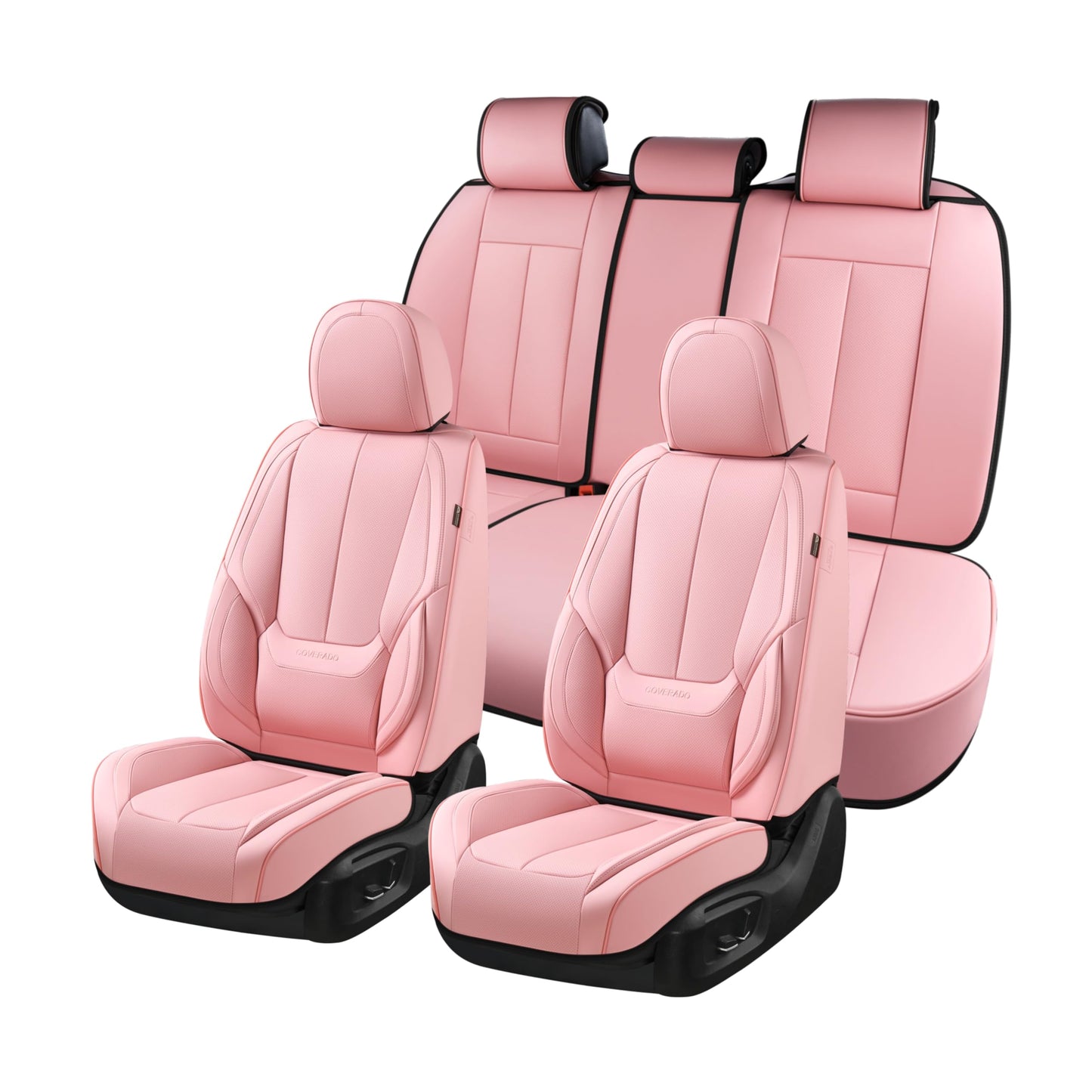 Coverado Car Seat Covers 5 Pieces, Full Set Universal Seat Covers for Cars, Waterproof Nappa Leather Auto Seat Protectors with Head Pillow, Car Interiors Fit for Most Sedans SUV Pick-up Truck, Black