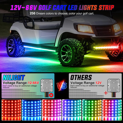 Nilight 6PCS Golf Cart Underbody Light Kit with Canopy Lights Dream Color Multi-Mode Neon Accent Lighting APP Remote Control Sound Active Music Sync IP67 Waterproof 12V-66V for EZGO Yamaha Club Car