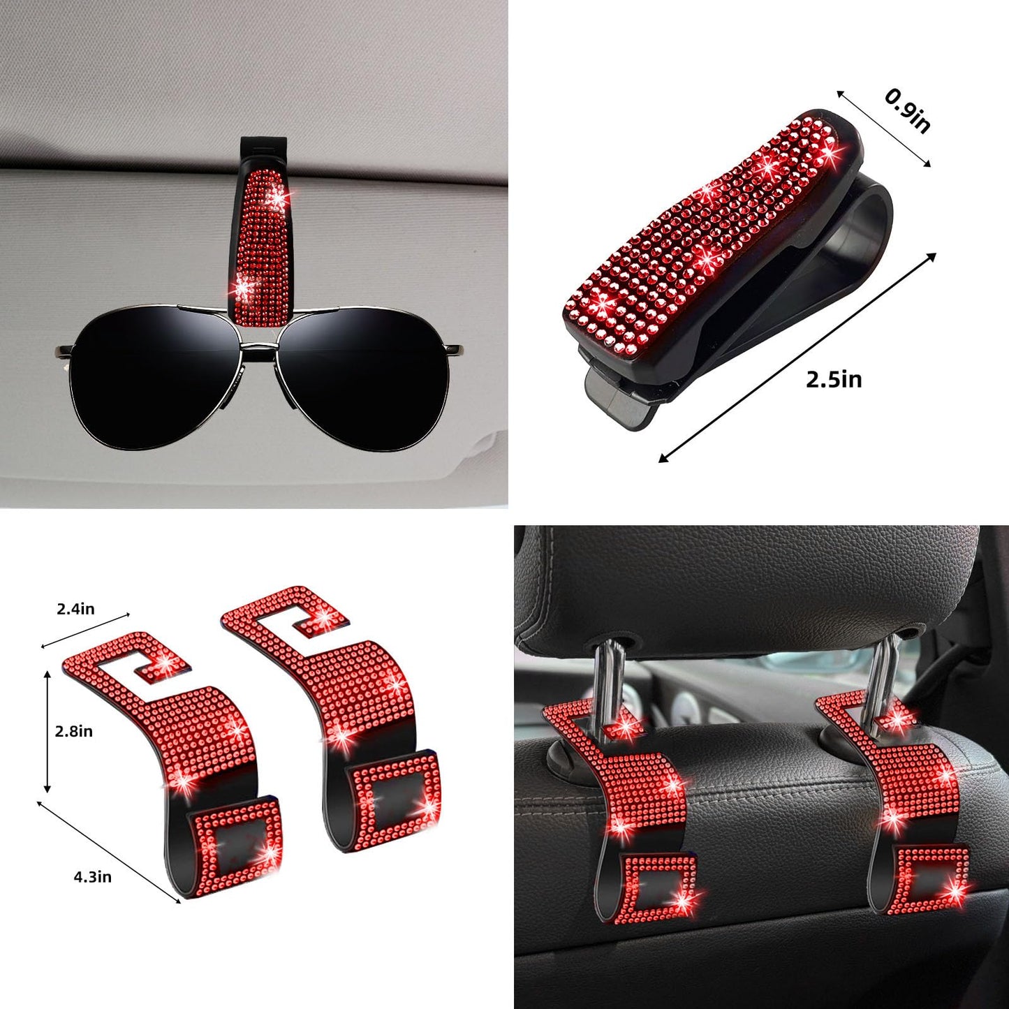 NBTEPEM 27-Piece Bling Car Accessories Set - Universal Fit Steering Wheel Covers, License Plate Frames, Phone Holder, Car Fast Charger, Coasters (Pink)