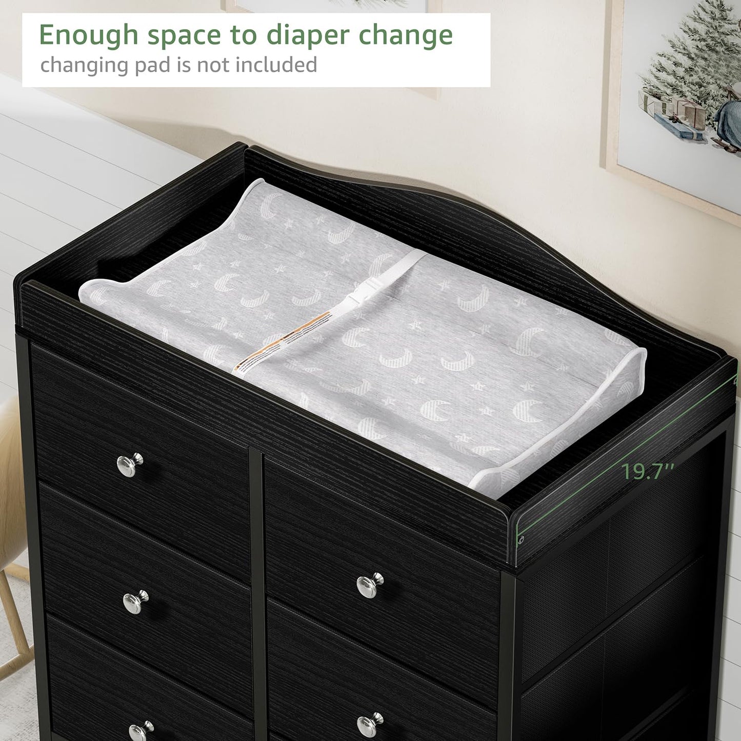 BOLUO White Changing Table Dresser with 6 Drawers Baby Dresser with Changing Table Top Diaper Changing Station with Storage for Nursery Modern