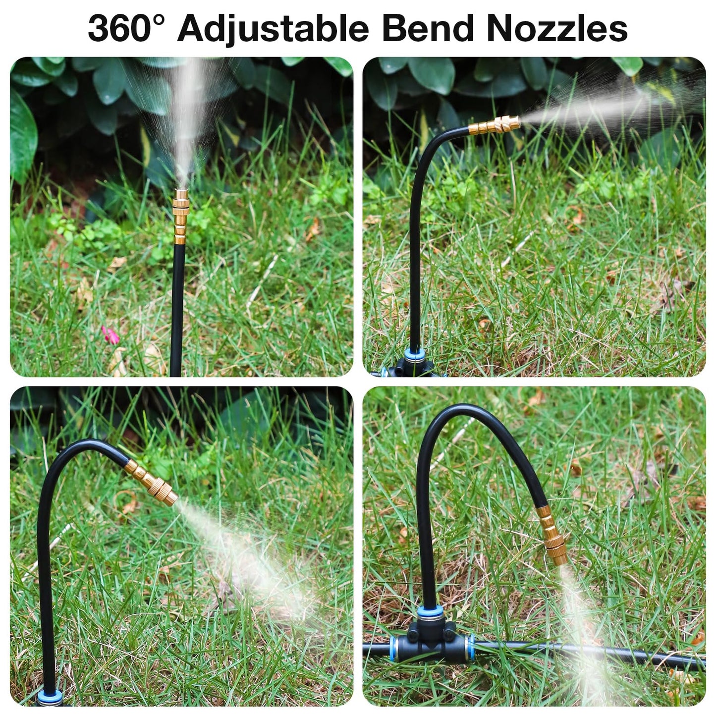 MIXC 1/4" 100Ft Drip Irrigation System for Garden with 16pcs 360°Adjustable Brass Nozzles & Bendable Rod,Upgraded Watering System Kit for Outdoor Plants,Lawn,Raised Bed,Potted Plant,Yard,Greenhouse
