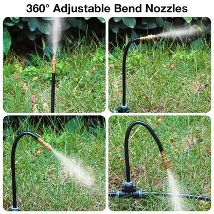 MIXC 1/4" 100Ft Drip Irrigation System for Garden with 16pcs 360°Adjustable Brass Nozzles & Bendable Rod,Upgraded Watering System Kit for Outdoor Plants,Lawn,Raised Bed,Potted Plant,Yard,Greenhouse