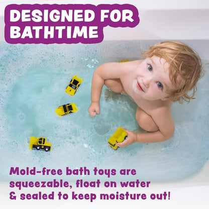Tub Works® Construction™ Trucks Schimmelfreies Badespielzeug, 6er-Pack | Versiegeltes Design ohne Löcher hält Feuchtigkeit fern | Weich, quetschbar und schwimmt auf dem Wasser | Baby- und Kleinkind-Badespielzeug | Kinderauto-Spielzeug