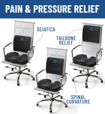 Everlasting Comfort Doctor Recommended Memory Foam Seat Cushion for Office Chairs & Car - Ergonomic Office Desk Accessories - Cushions for Tailbone Pain Relief, Sciatica & Back Support Pillow