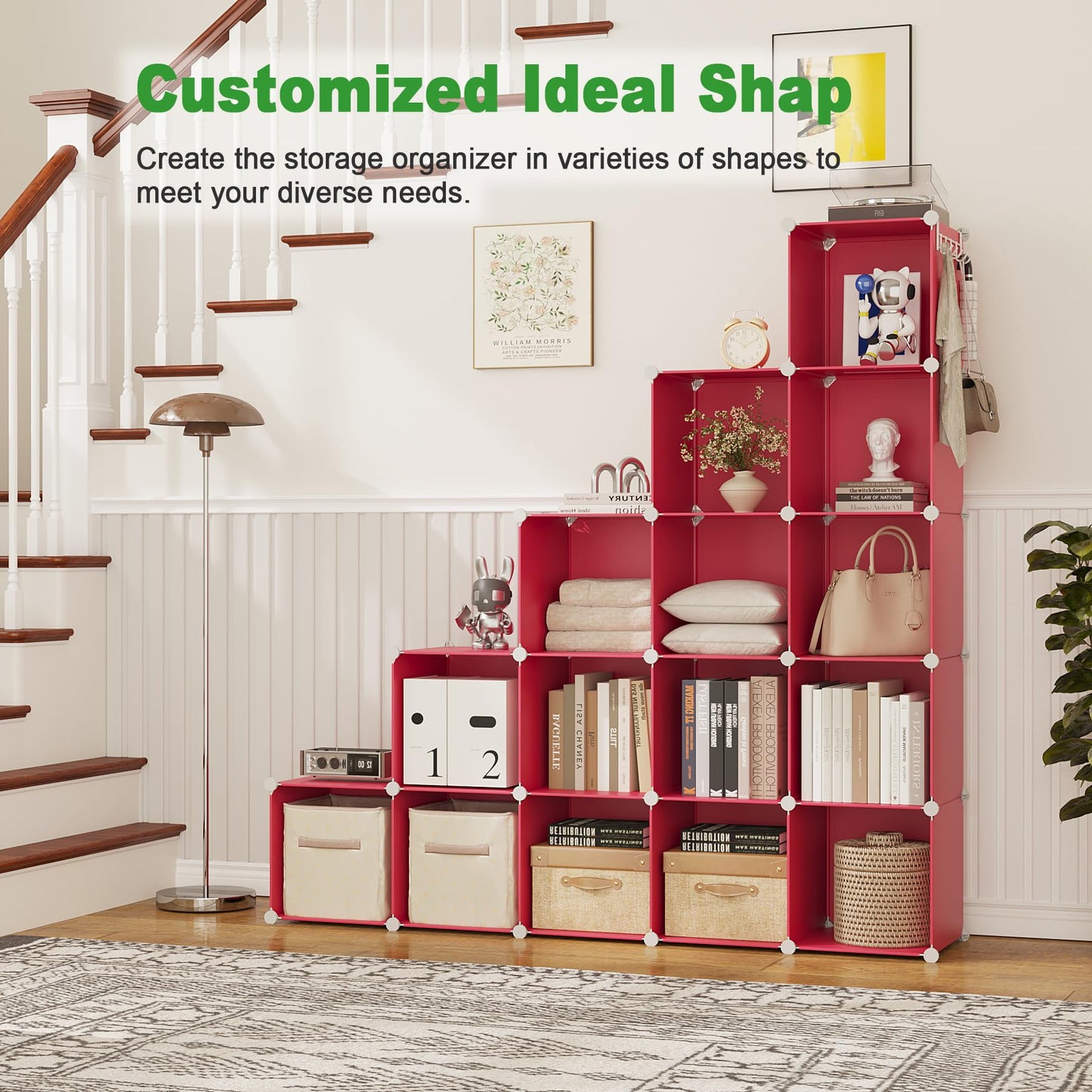 C&AHOME Cube Storage Organizer, 16-Cube Shelves Units, Plastic Storage Cubes, DIY Closet Organizer, Modular Closet Storage Shelves Ideal for Home, Bedroom, 48.4" L × 12.4" W × 48.4" H Black SUM3016H