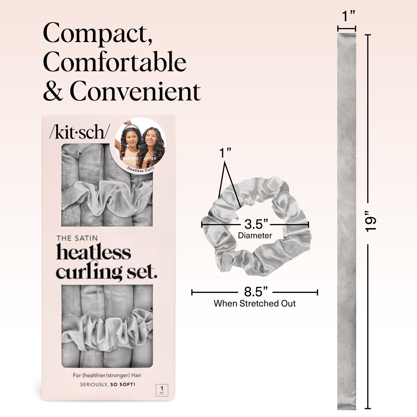 Kitsch Satin Heatless Lockenwickler Set – Hitzefreie Locken über Nacht mit 34" Haarwickler & 2 Satin Scrunchies – Bequeme Haarwickler zum Schlafen für frizzfreies, hitzefreies Styling – Sunset Tie Dye