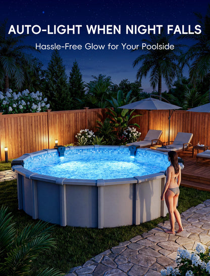 Solar Pool Lights Only for Metal Frame Above Ground Pools, 10-Color RGB 4-Mode LED Underwater Submersible Poolside Light with Auto Dusk Sensor, Waterproof Design, Remote & Timer Off, 1 Pack