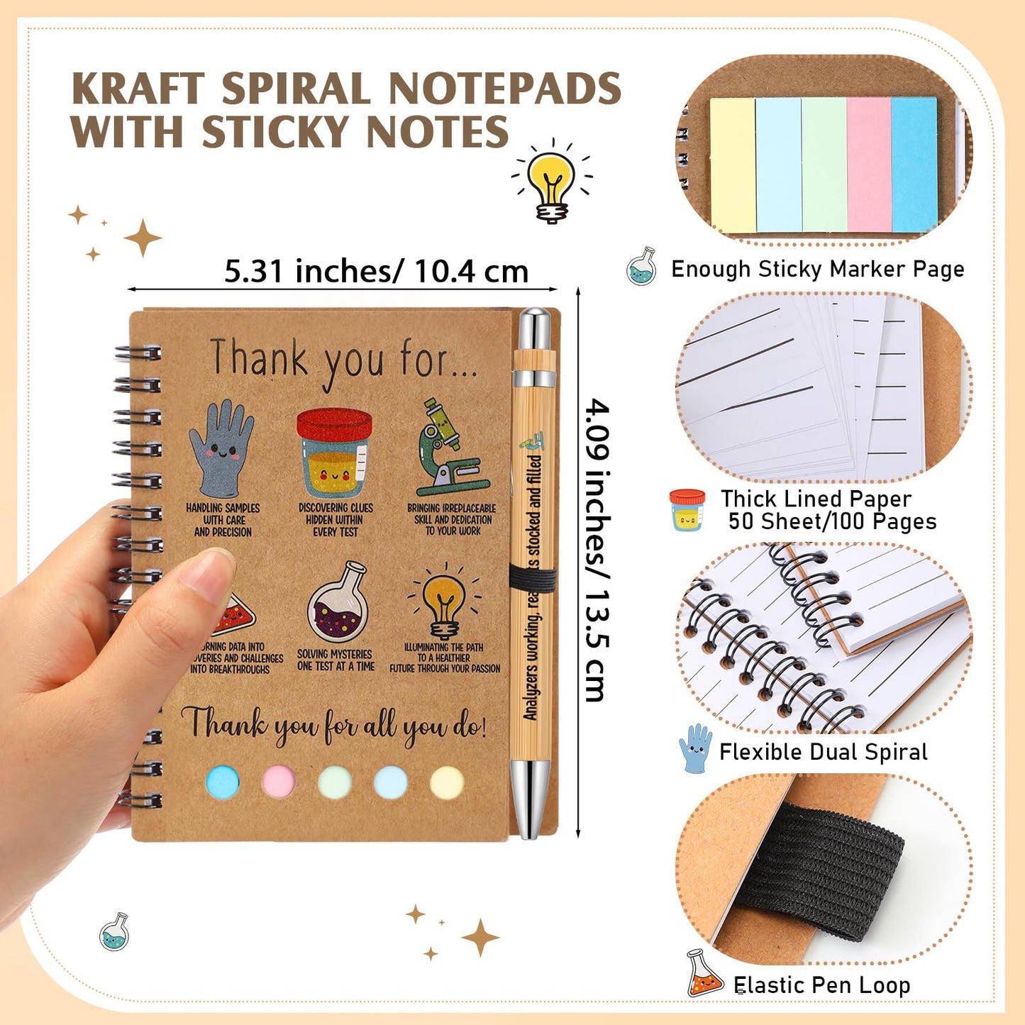 Jetec 48 Set 2026 CNA Week Gifts Bulk Nurse Appreciation Gift Set Small Inspirational Kraft Spiral Nursing Notebooks with Sticky Notes Pens for Healthcare Medical Hospital Coworker Staff Office