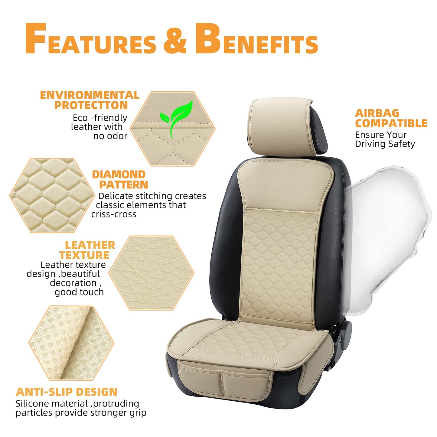 Elantrip 2PCs Front Car Seat Covers Leather Water Proof Seat Protector Universal fit for Most Cars SUVs and Trucks Black