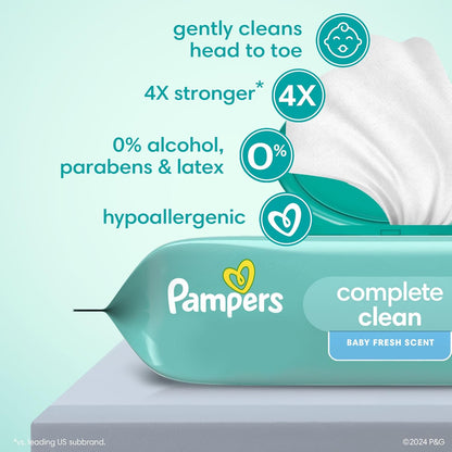 Pampers Complete Clean Baby Wipes - Fresh Scent 3X Pop-Top Packs 216 Count