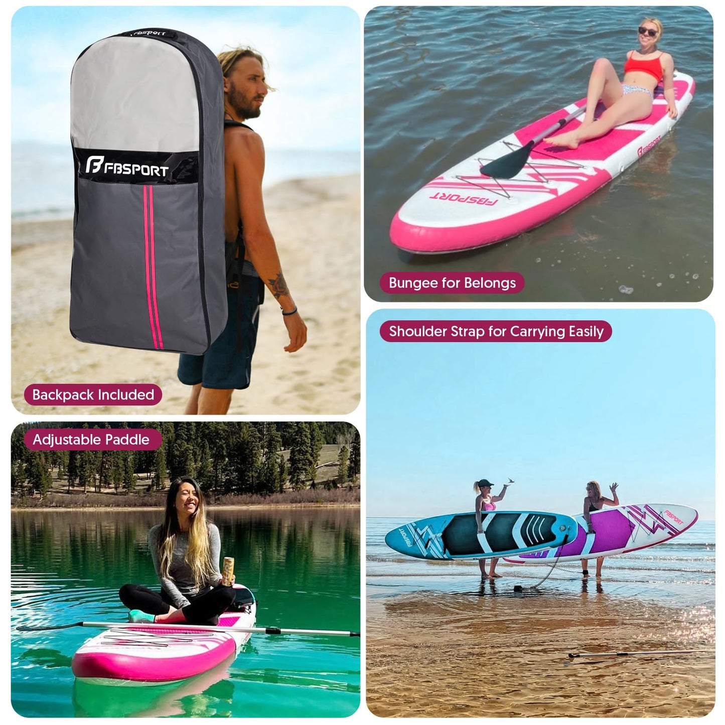 FBSPORT 11' Premium Stand Up Paddle Board, Yoga Board with SUP Accessories & Carry Bag | Wide Stance, Surf Control, Non-Slip Deck, Leash, Paddle and Pump for Youth & Adult