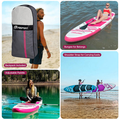 FBSPORT 11' Premium Stand Up Paddle Board, Yoga Board with SUP Accessories & Carry Bag | Wide Stance, Surf Control, Non-Slip Deck, Leash, Paddle and Pump for Youth & Adult