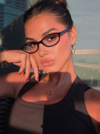 GUVIVI Retro Ovale Sonnenbrille für Damen Chic Cat Eye 90er Jahre Sonnenbrille Leichte Schmale Sonnenbrille Trendiger UV-Schutz Sonnenbrille