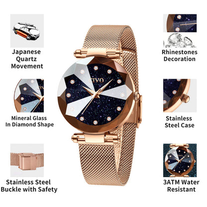 CIVO Damenarmbanduhr, wasserdichte analoge Quarzdameuhr für Damen, Roségold-Mesh-Armband, elegant, luxuriös, Designer-Damenuhr mit Diamant-Zifferblatt