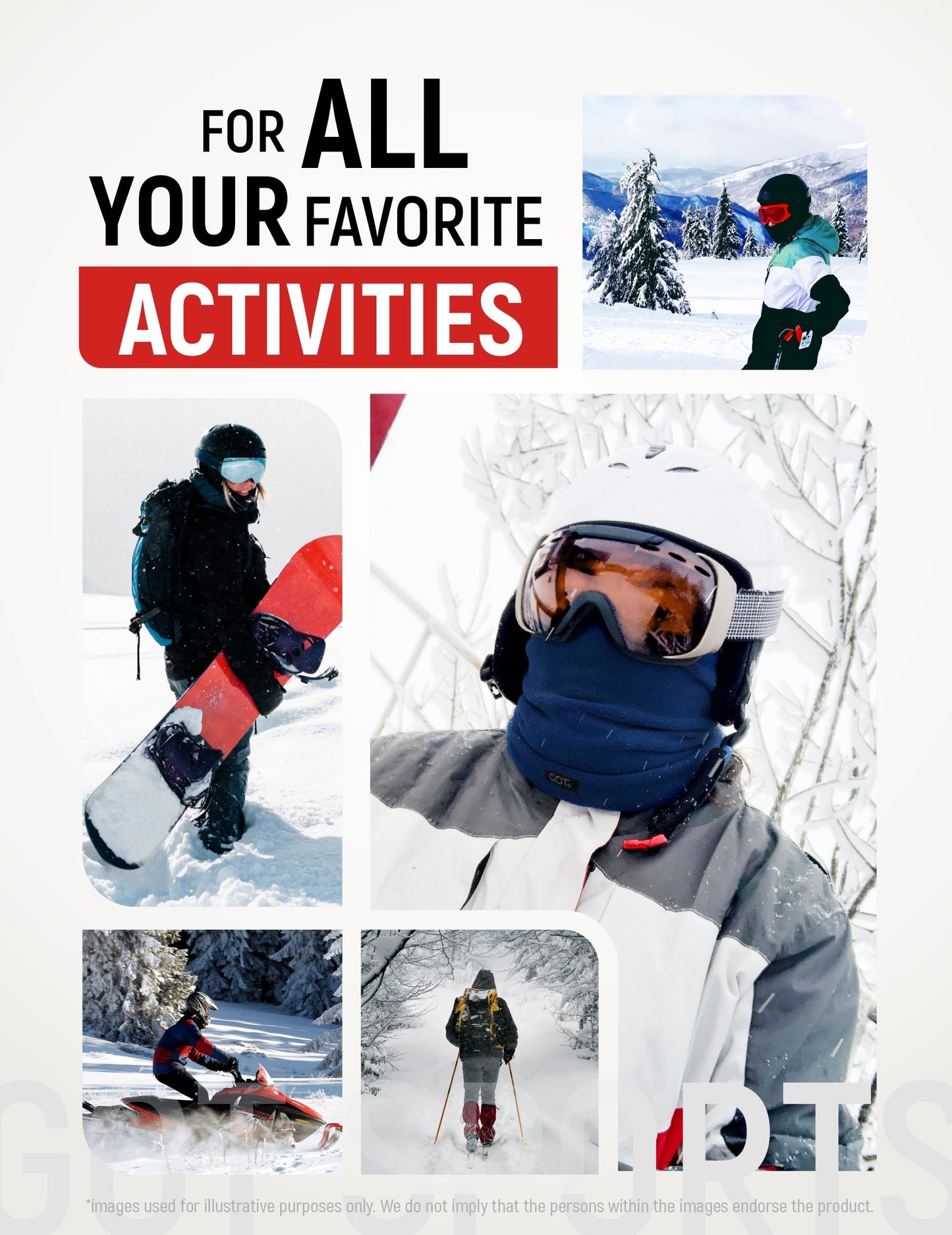 GOT Sports Polar Fleece Nackenwärmer - Doppellagige Winter Ski Gesichtsmaske - Nackengamasche Schal zum Skifahren, Snowboarden, Laufen (Schwarz)