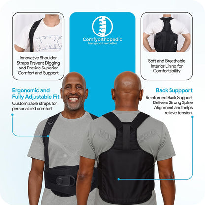 Comfyorthopedic TLSO Thoracic Full Back Brace L0456/L0457 – Medical Grade Upper & Lower Spine Support with Back Compression for Scoliosis, Kyphosis & Post-Surgery Pain Relief, Men & Women