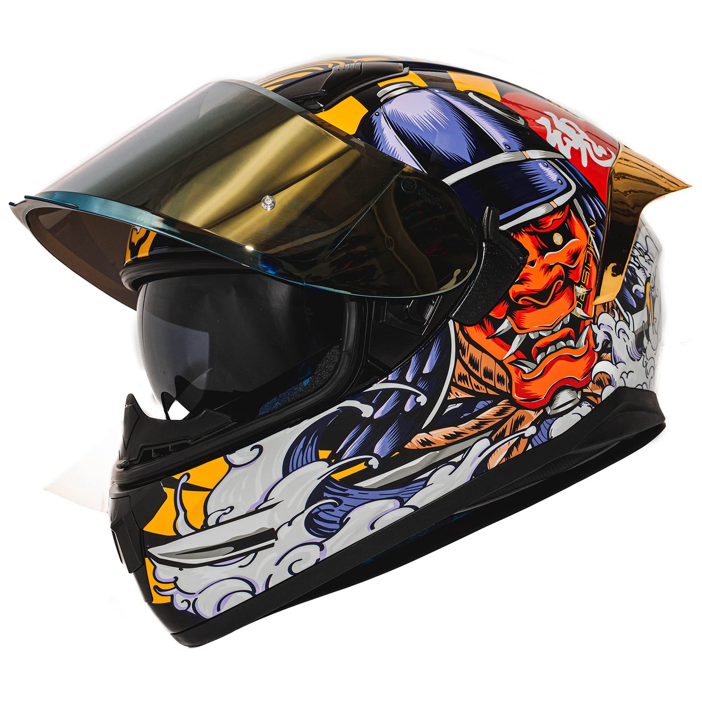 HAX Obsidian Full Face Dual Visor Adult Motorcycle Helmet for Motorbike Street Bike with Pinlock Ready DOT Approved Matte Black Gold L