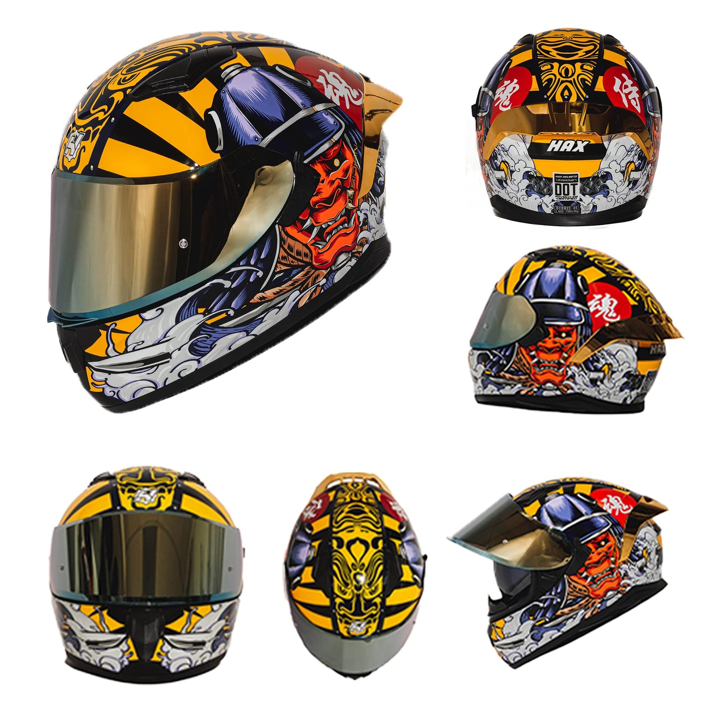HAX Obsidian Full Face Dual Visor Adult Motorcycle Helmet for Motorbike Street Bike with Pinlock Ready DOT Approved Matte Black Gold L