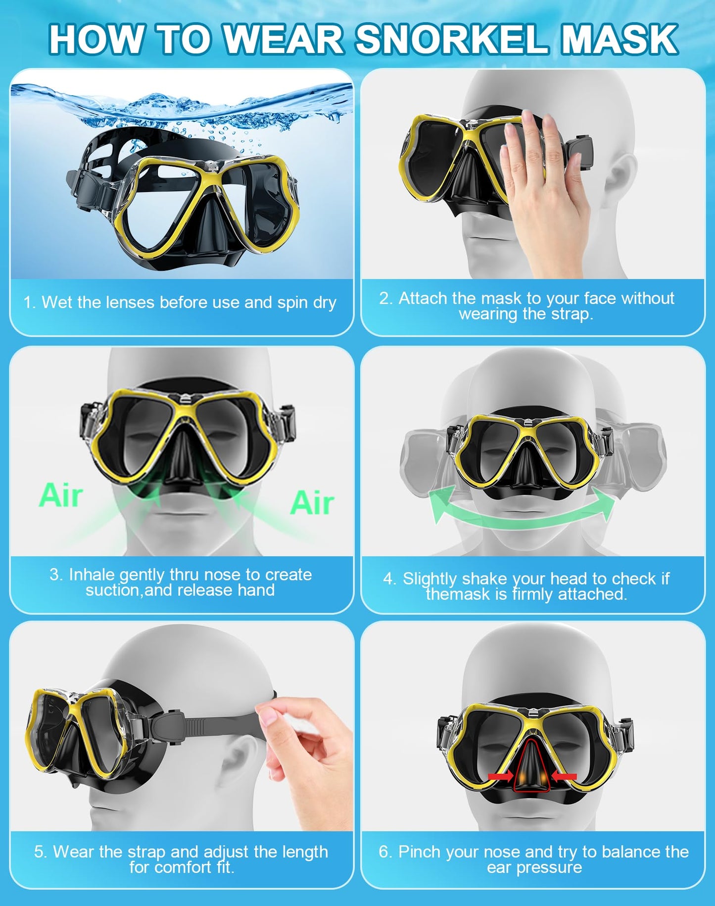 Greatever Dry Snorkel Set,Panoramic Wide View Anti-Fog Scuba Diving Mask,Professional Snorkeling Gear for Adults Kids