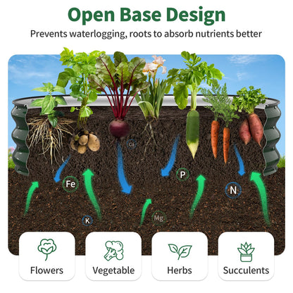 Kesfitt Raised Garden Bed, 5x2x1 FT Galvanized Steel Metal Raised Garden Bed, Oval Open-Bottom Design, 12-Inch Deep for Outdoor Vegetable & Herb Gardening, Fruit Green