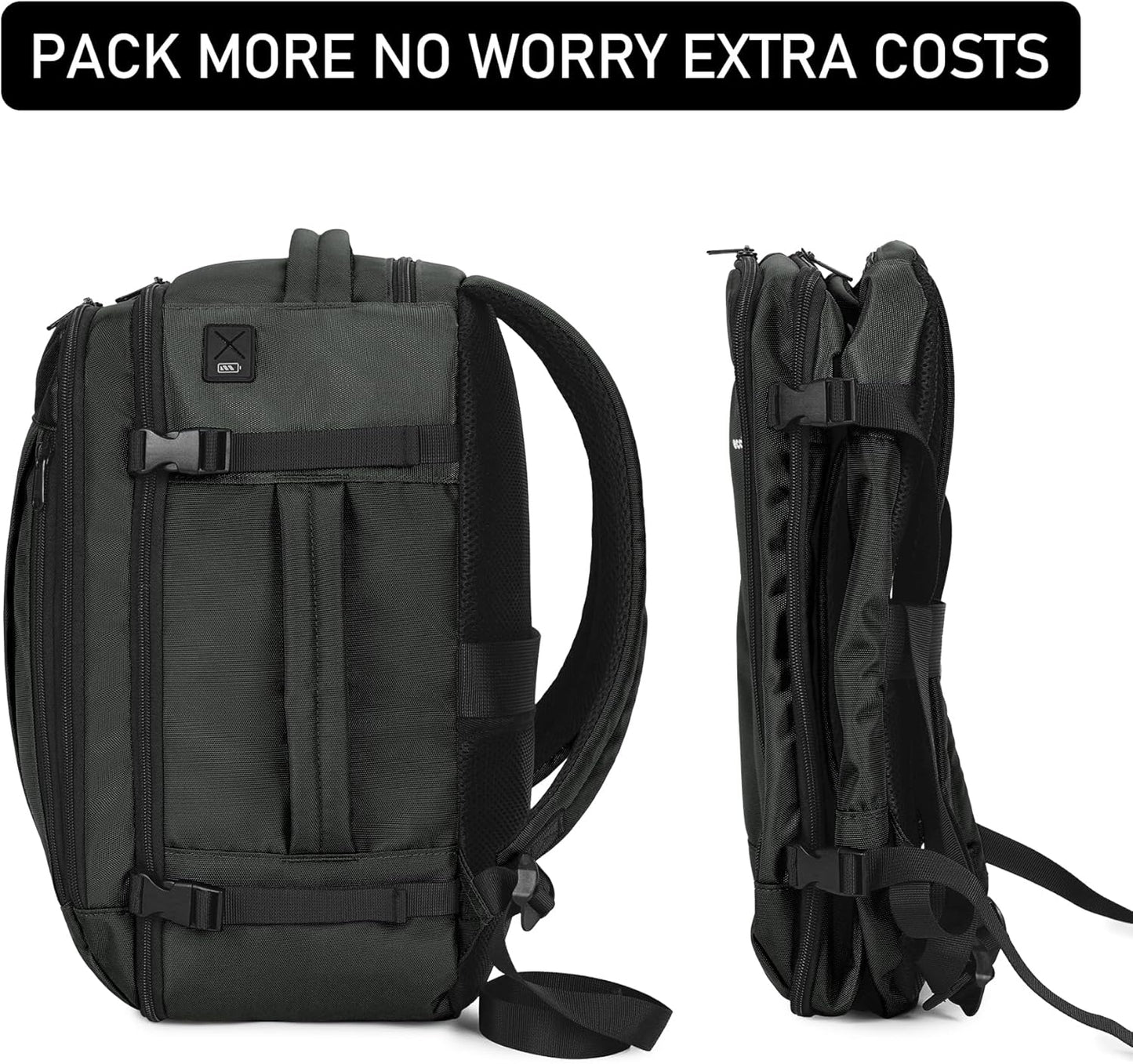 ECOHUB 16'' Reise-Rucksack Handgepäck Unterseat-Rucksack Persönlicher Gegenstand Flugzeug-Reisetasche mit 13 Taschen Handgepäck Flaschenhalter USB-Ladeanschluss Casual Daypack für Frauen Männer Schwarz