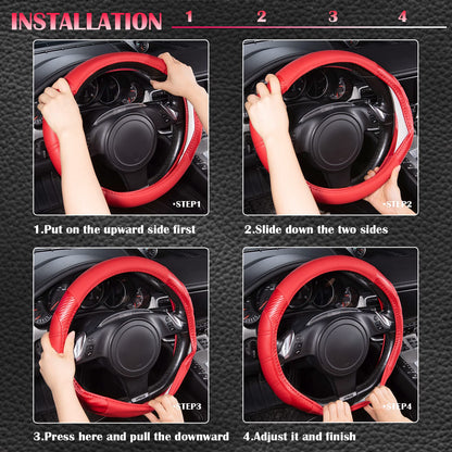 CAR PASS Line Rider Mikrofaser-Leder Sportlicher Lenkradbezug Universal Passend für 95% LKW, SUV, PKW, 36,8-38,1 cm Rutschfest Sicher Bequem Design (Schwarz-Grau)
