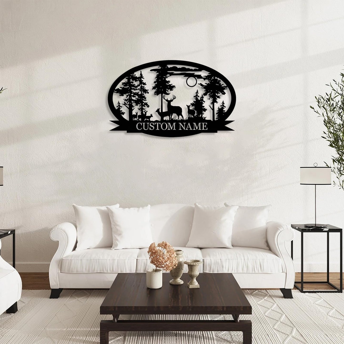Personalisiertes Hirsch Metallschild für die Hütte | Individuelles Metallschild | Personalisierte Campingschilder | Hirschjäger-Geschenk | Individuelle Metallschilder für draußen | Individuelles Familiennamenschild | Hüttendekoration | Veranda-Schild