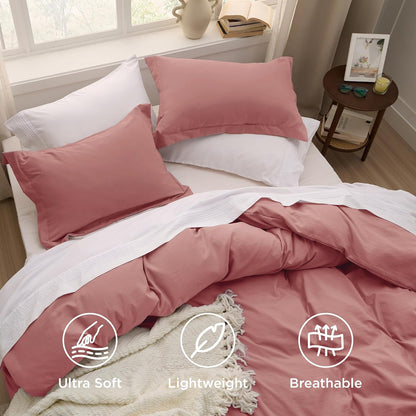 Funda nórdica blanca Bedsure, tamaño Queen, 3 piezas, aspecto de algodón prelavado, juego de cama extrasuave, incluye 1 funda nórdica de 228 x 228 cm con cierre de cremallera y 2 fundas de almohada, edredón no incluido