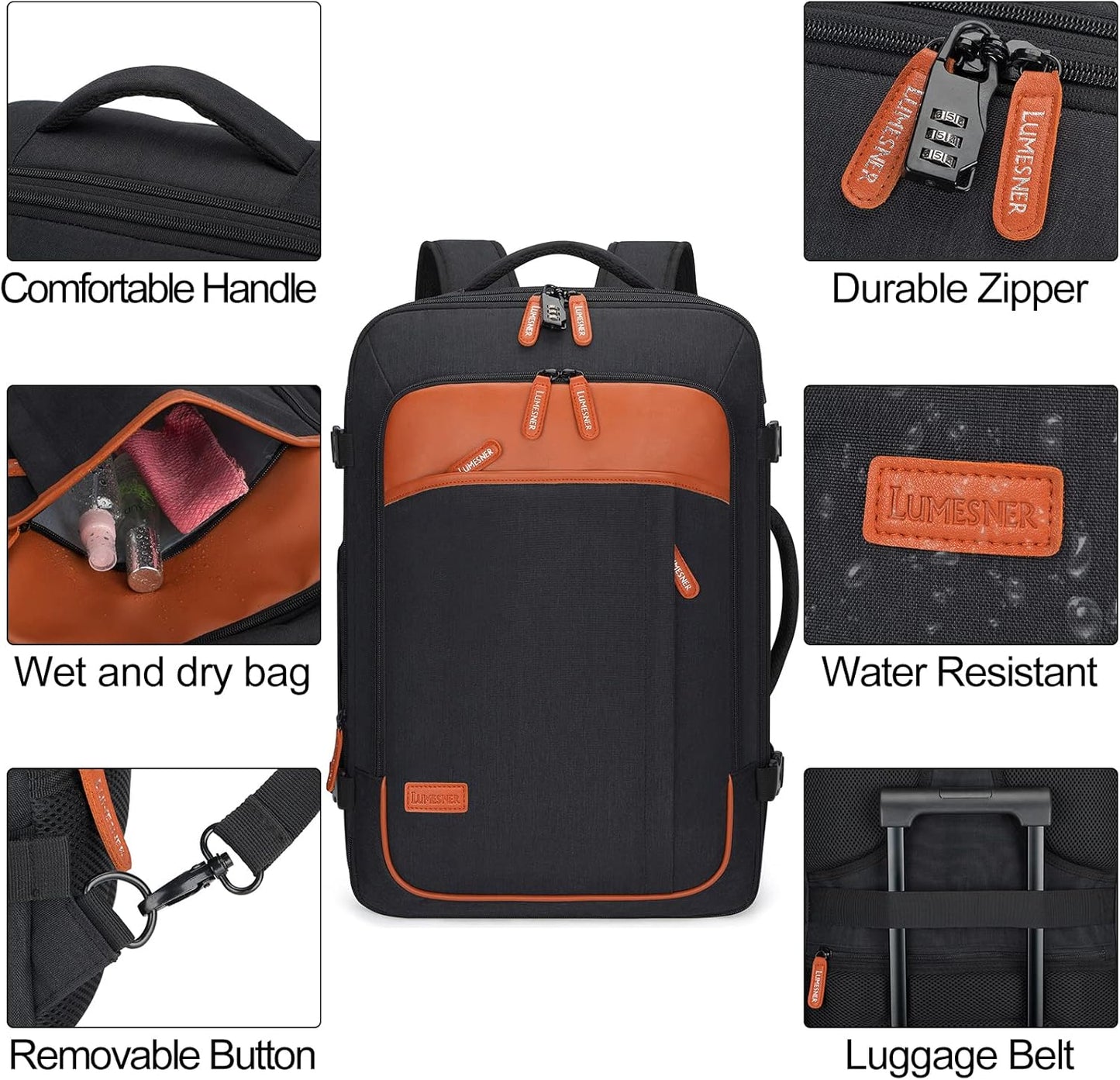 Lumesner Handgepäck Rucksack, extra großer 40L Flugzugelassener Reiserucksack für Damen & Herren