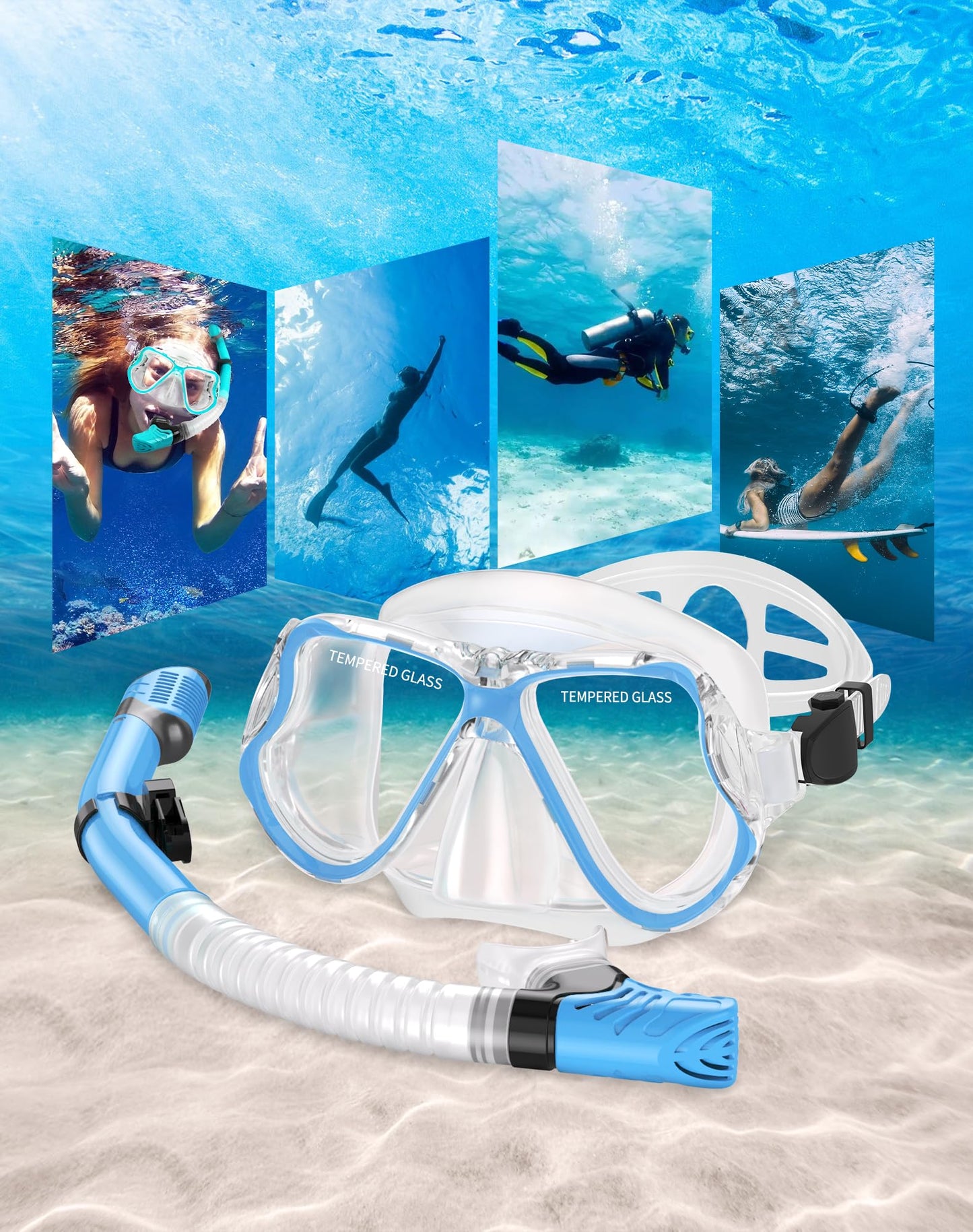 Greatever Dry Snorkel Set,Panoramic Wide View Anti-Fog Scuba Diving Mask,Professional Snorkeling Gear for Adults Kids