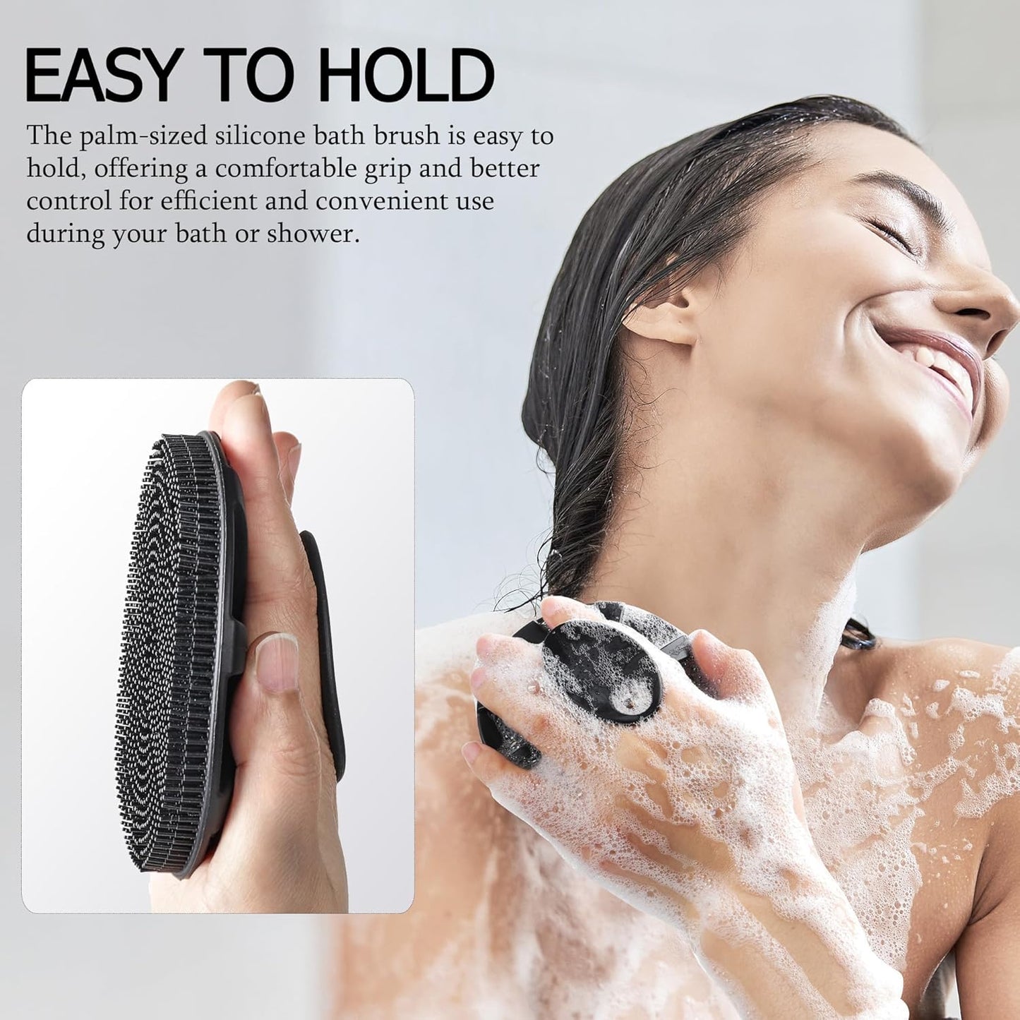 INNERNEED Duschbürste aus weichem Silikon in Lebensmittelqualität, Hand-Körperbürste zur Hautreinigung, sanftes Peeling, gute Schaumbildung (Schwarz)
