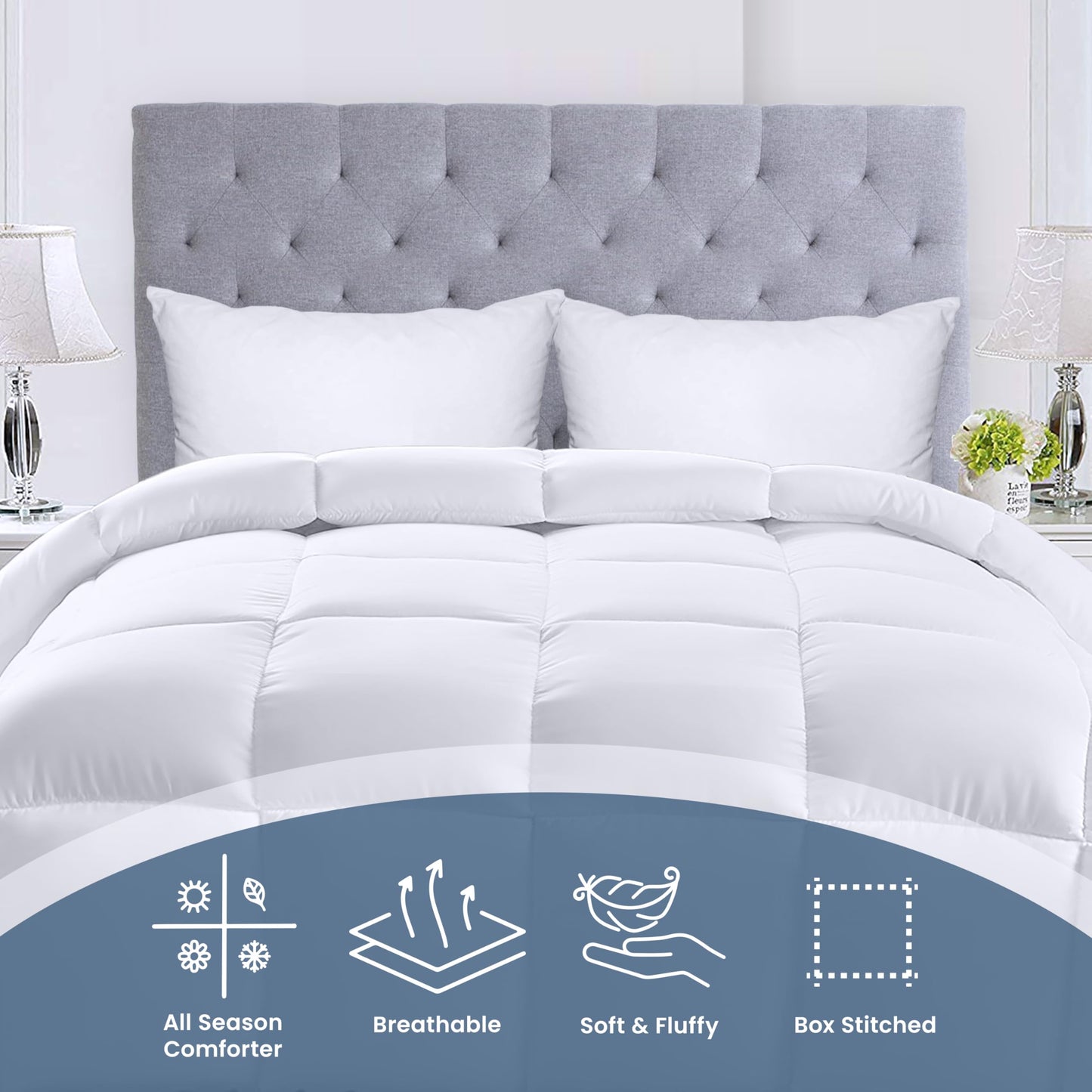 Utopia Bedding Steppbetten Queen-Größe, Ganzjahres-Bettdeckeneinlage, Daunenalternative Box-gesteppte Bettdecke mit Ecklaschen, Maschinenwaschbar (Weiß)