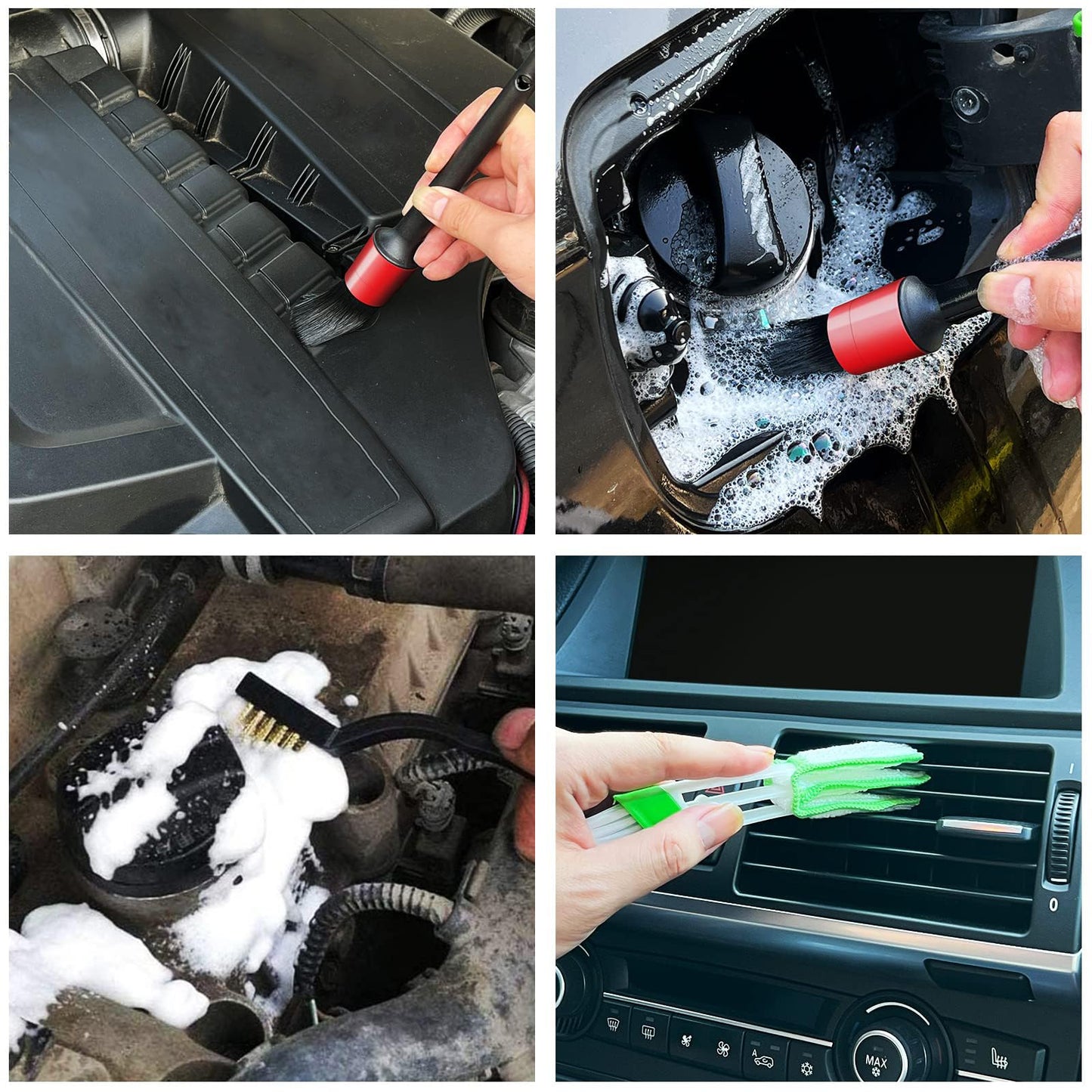 10pcs Auto Car Detailing Brush Set Car Interior Cleaning Kit Includes 5 Boar Hair Detail Brush,3 Wire Brush, 2 Air Vent Brush for Cleaning Interior Exterior, Dashboard Engines Leather Wheel