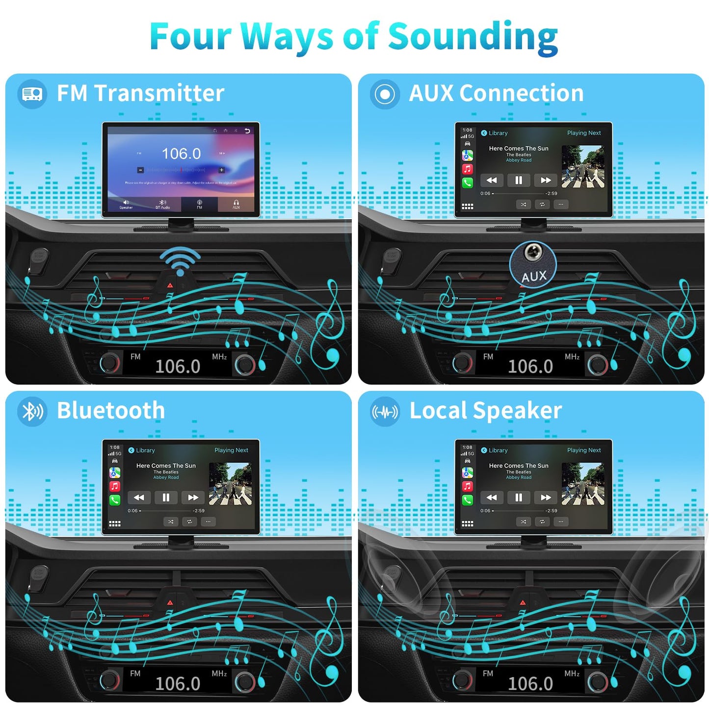 Madoec Tragbarer Apple Carplay Bildschirm fürs Auto, 9" Kabelloses Apple Carplay & Android Auto, 4K Dashcam, 1080p Rückfahrkamera DVR, Autoradio Empfänger GPS Navigation Mirror Link, Bluetooth, FM, Siri
