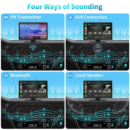 Madoec Tragbarer Apple Carplay Bildschirm fürs Auto, 9" Kabelloses Apple Carplay & Android Auto, 4K Dashcam, 1080p Rückfahrkamera DVR, Autoradio Empfänger GPS Navigation Mirror Link, Bluetooth, FM, Siri