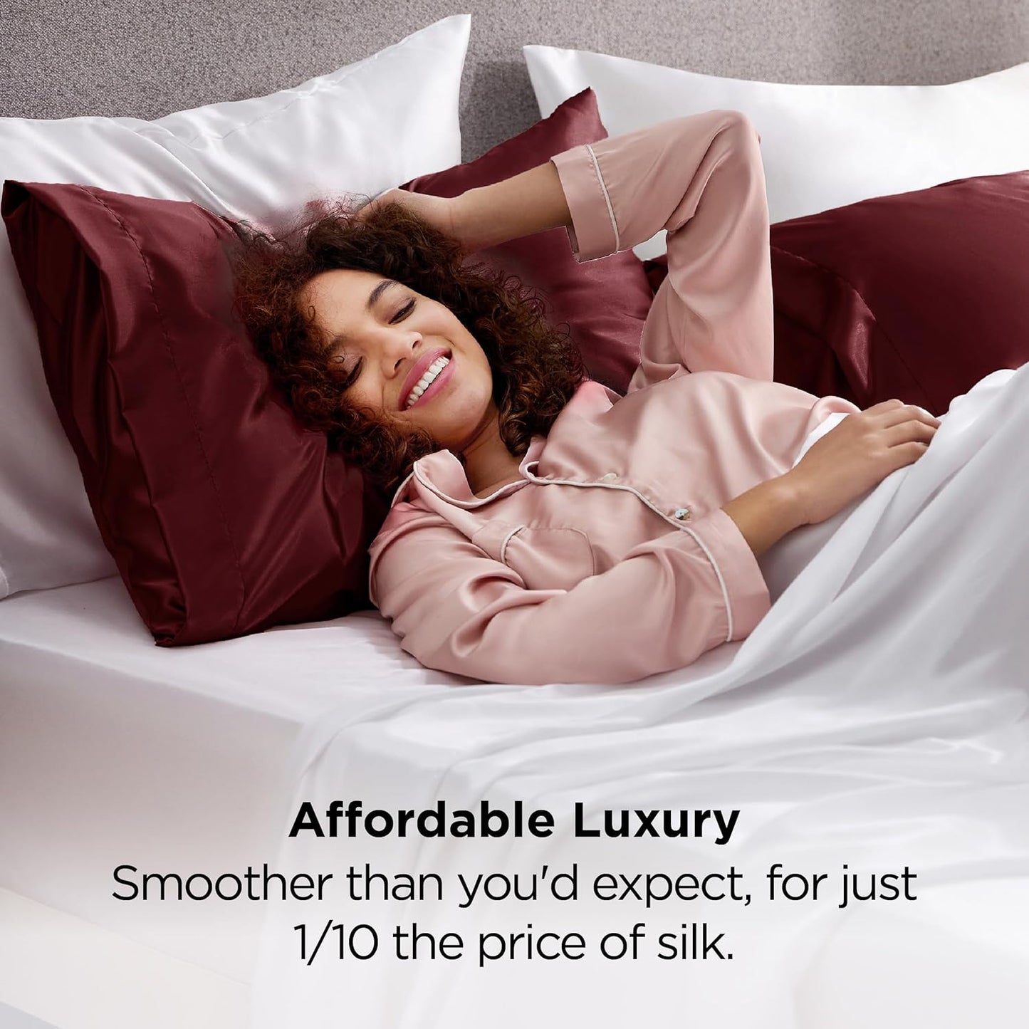 Bedsure Satin-Kissenbezug, Queen-Size, 2er-Pack, Seidenkissenbezügen ähnlich, seidige Kissenhüllen mit Hotelverschluss, Raumdeko, Valentinsgeschenke für Frauen und Männer, Grau, 50x75 cm