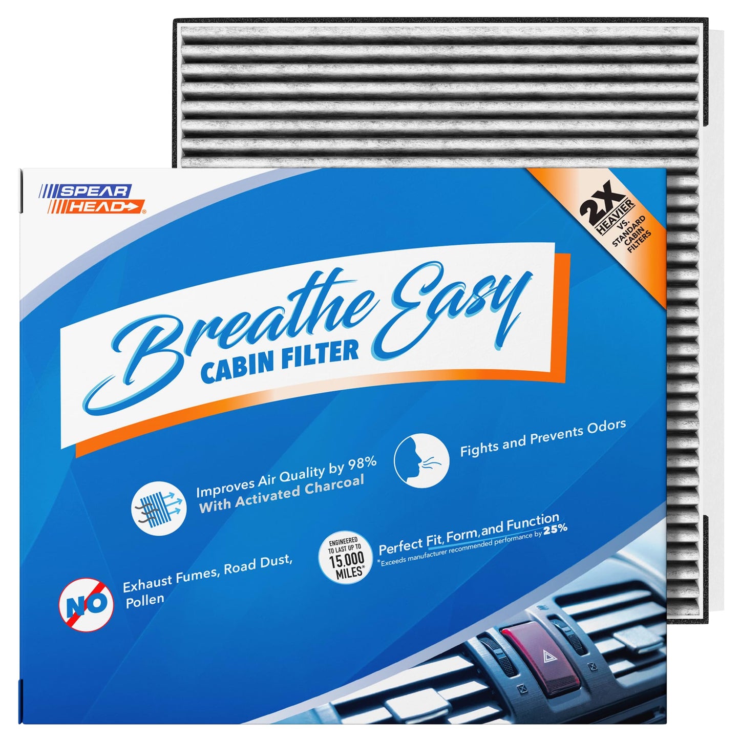 Spearhead Odor Defense Breathe Easy AC & Heater Cabin Filter | Fits Select 2016-2025 Toyota, Lexus, Subaru, 2016-2023 CX-9 Like OEM | Up to 25% Longer Lasting w/Activated Carbon (BE-157)