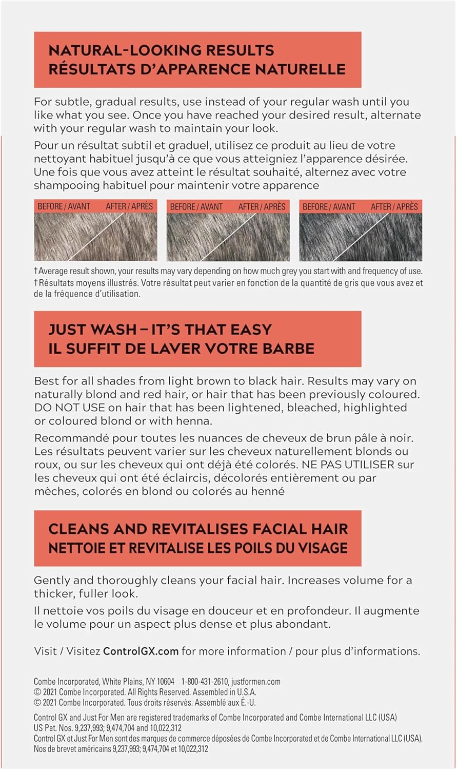 Just For Men Control GX Grau Reduzierendes Shampoo, Stufenweise Haarfarbe für Männer, Kräftigeres und Gesünderes Haar, 118ml - 1er-Pack, Verpackung kann variieren