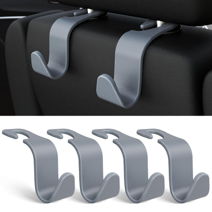 Amooca 4-Pack Car Headrest Hooks Vehicle Storage Organizer for Purses Handbags Groceries Backpack Coats –Holds 55lbs 360° Rotating Black