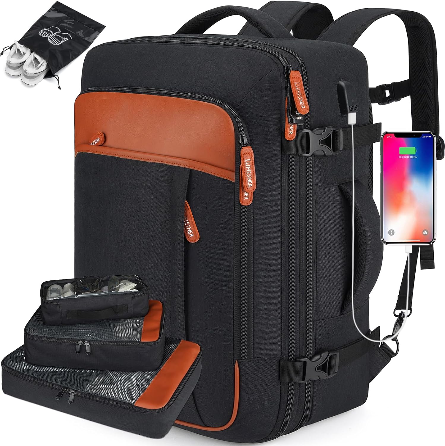 Lumesner Carry on Backpack, Extra Large 40L Flight Approved Travel Backpack for Men & Women