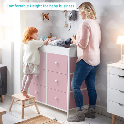 BOLUO White Changing Table Dresser with 6 Drawers Baby Dresser with Changing Table Top Diaper Changing Station with Storage for Nursery Modern