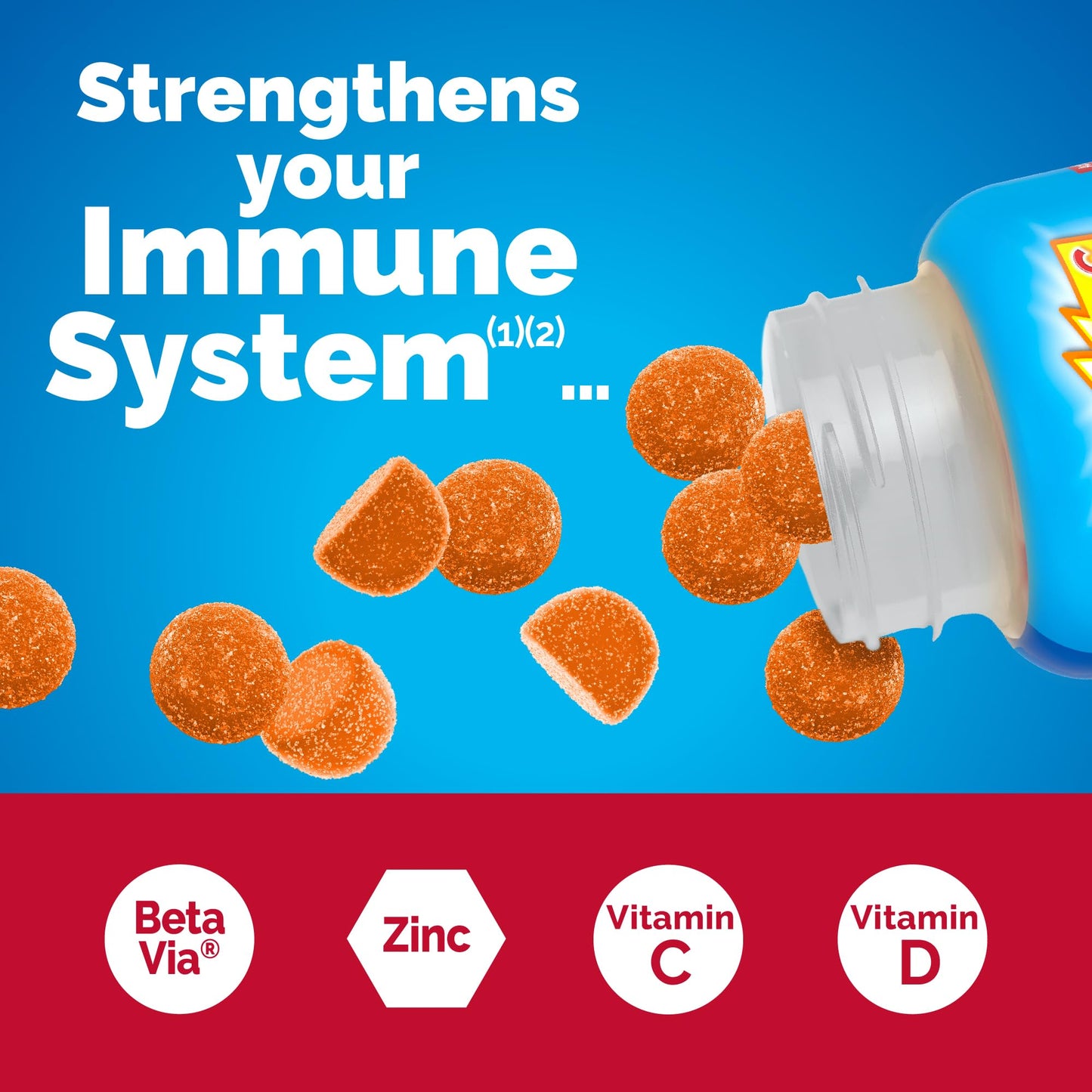 Emergen-C Immune+ Triple Action Immune Support Gummies, BetaVia (R), 1000mg Vitamin C, B Vitamins, Vitamin D and Antioxidants, Super Orange, Back to School Essentials - 45 Count (Pack of 12)
