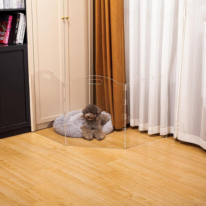 Clear Acrylic Freestanding Dog Gates for the House – Folding 3-Panel Pet Gates for Doorways, Indoor Stairs, and Hallways, Transparent Barrier for Dogs, Puppies, and Cats
