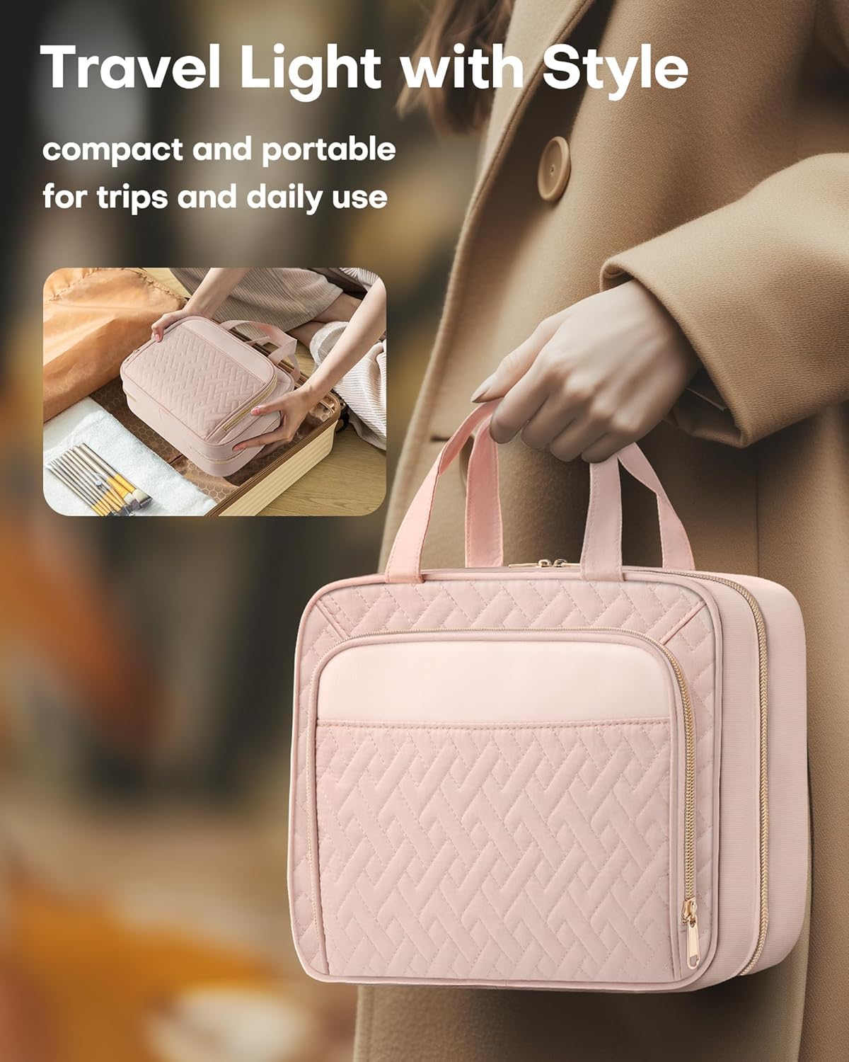 HOTOR Kulturbeutel für Damen – Geräumiger Kulturbeutel für Herren, Wasserdichte Make-up-Tasche mit Aufhängehaken und mehreren Fächern, Reiseaccessoires, Reiseutensilien, Schwarz, Mittel