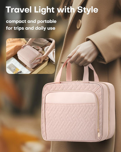 HOTOR Kulturbeutel für Damen – Geräumiger Kulturbeutel für Herren, Wasserdichte Make-up-Tasche mit Aufhängehaken und mehreren Fächern, Reiseaccessoires, Reiseutensilien, Schwarz, Mittel