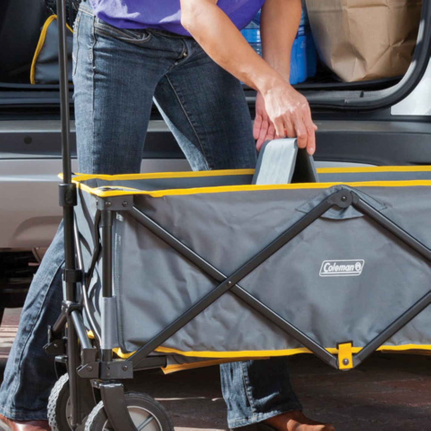 Coleman XL Collapsible Wagon, Heavy‑Duty 400 lb Capacity, Large 50+ Gallon Utility Cart with All‑Terrain Wide‑Base Wheels, One‑Pull Folding Design, Removable Wheels & Ergonomic Handle – Blue