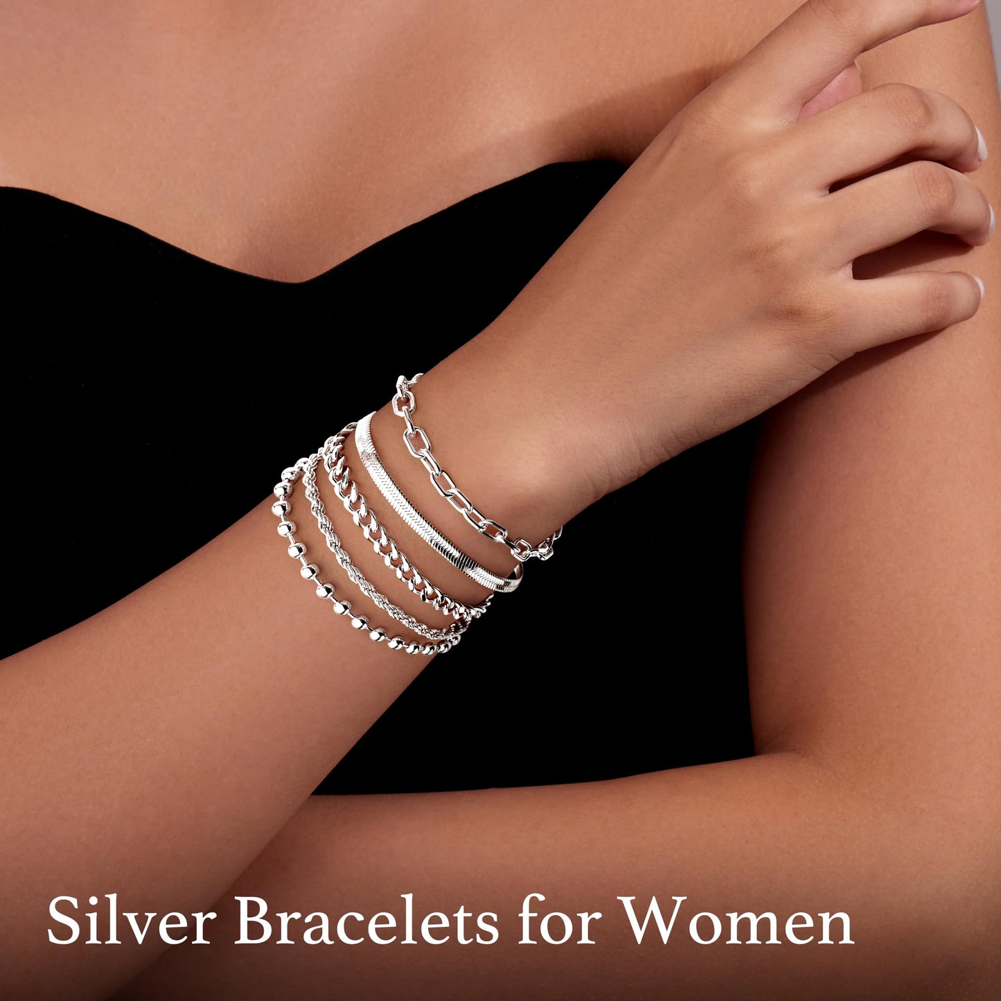 Goldarmbänder für Frauen Stapel Nicht Anlaufen, 14K Vergoldete Stapelbare Armbänder Set für Frauen Trendy, Wasserdicht Einfacher Schmuck Sets Geschenke Inklusive Perlen-/Kuban-/Büroklammer-/Fischgräten-/Seilglieder-Kette, Modeaccessoires
